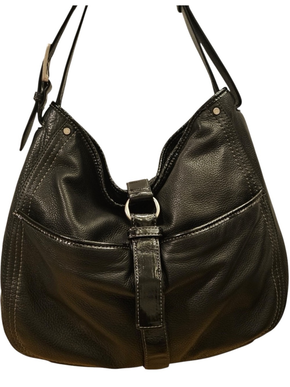 Cole Haan Classic Black Peeble and Black  Patent Leather Hobo Shoulder Bag